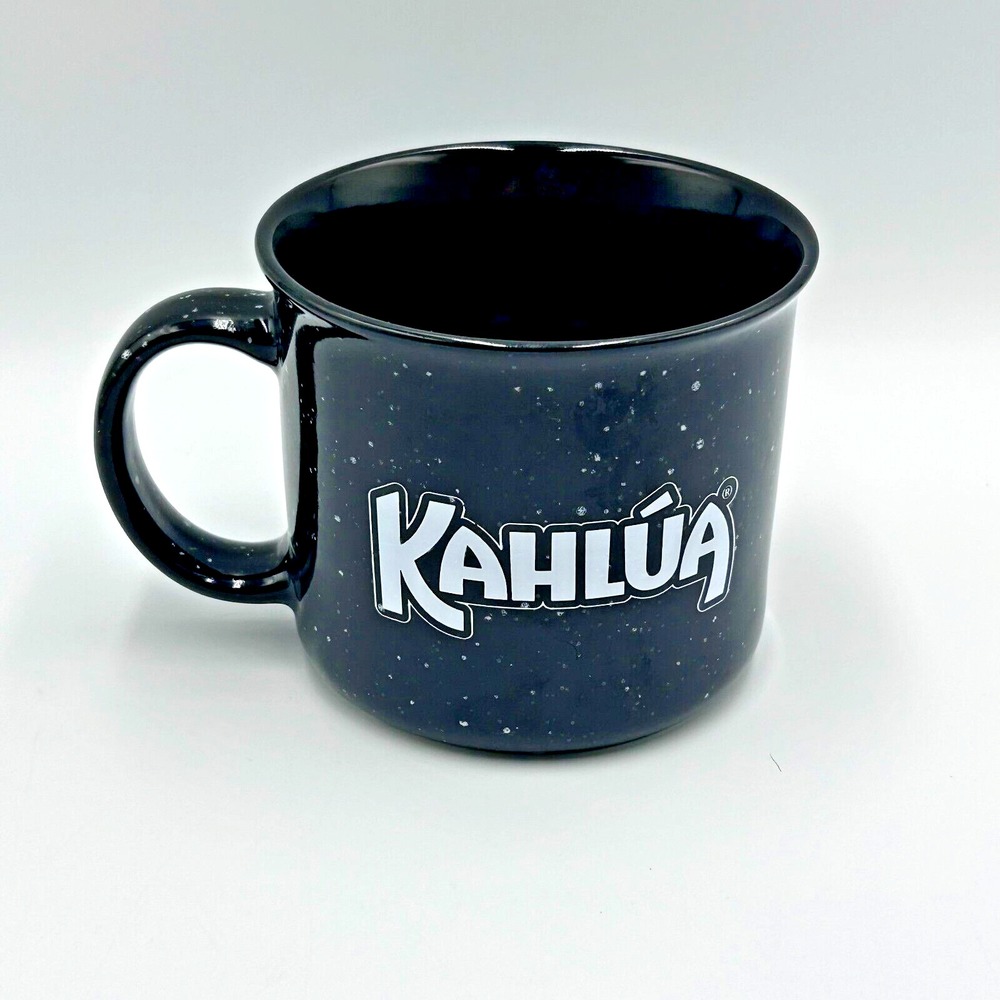 KAHLUA 16 Oz Coffee Cup Mug Black With White Speckles Ceramic Porcelain Large